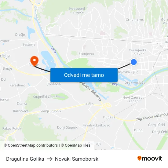Dragutina Golika to Novaki Samoborski map