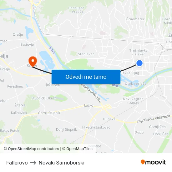 Fallerovo to Novaki Samoborski map