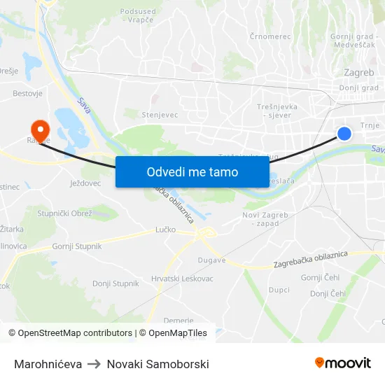 Marohnićeva to Novaki Samoborski map
