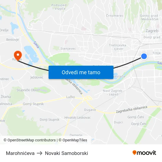 Marohnićeva to Novaki Samoborski map