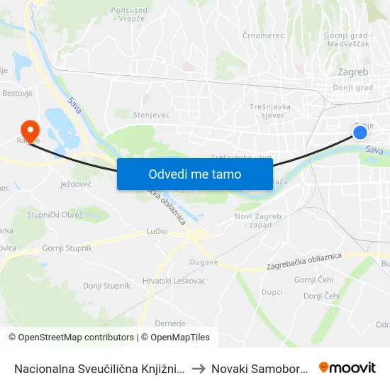 Nacionalna Sveučilična Knjižnica to Novaki Samoborski map