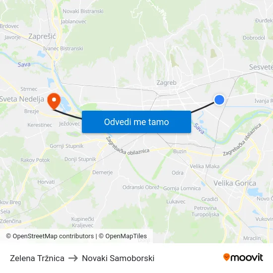 Zelena Tržnica to Novaki Samoborski map
