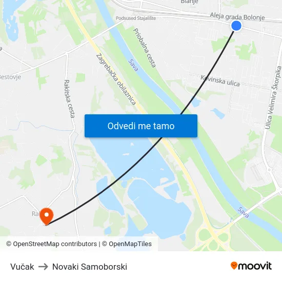 Vučak to Novaki Samoborski map
