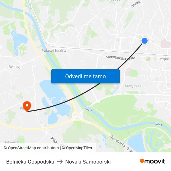 Bolnička-Gospodska to Novaki Samoborski map
