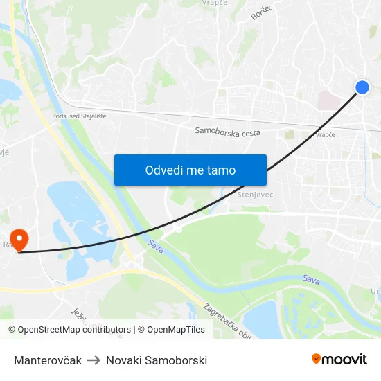 Manterovčak to Novaki Samoborski map