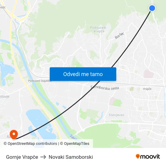 Gornje Vrapče to Novaki Samoborski map