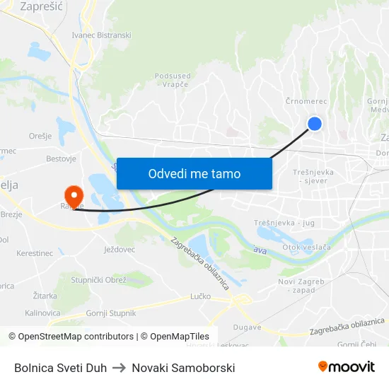 Bolnica Sveti Duh to Novaki Samoborski map