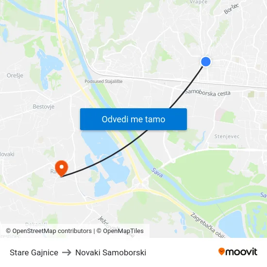 Stare Gajnice to Novaki Samoborski map