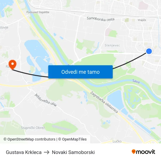 Gustava Krkleca to Novaki Samoborski map