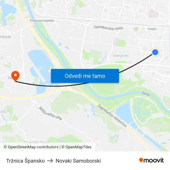 Tržnica Špansko to Novaki Samoborski map