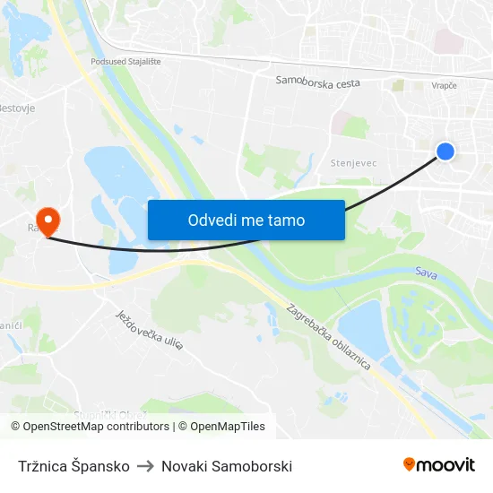 Tržnica Špansko to Novaki Samoborski map
