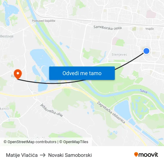 Matije Vlačića to Novaki Samoborski map