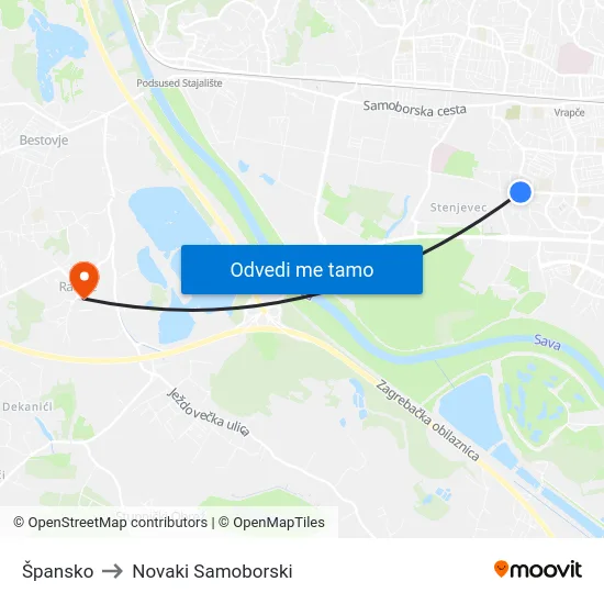 Špansko to Novaki Samoborski map