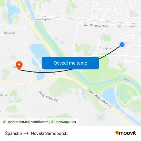 Špansko to Novaki Samoborski map