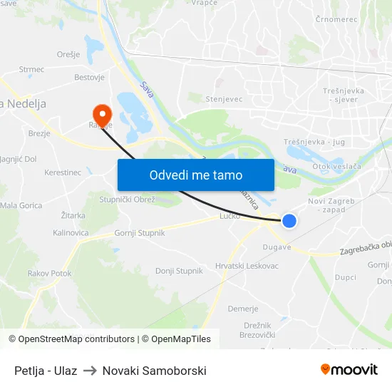Petlja - Ulaz to Novaki Samoborski map