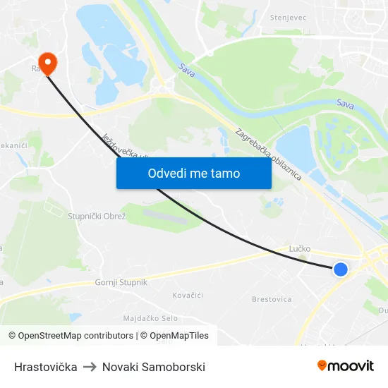 Hrastovička to Novaki Samoborski map