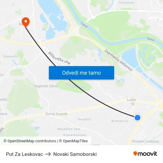 Put Za Leskovac to Novaki Samoborski map