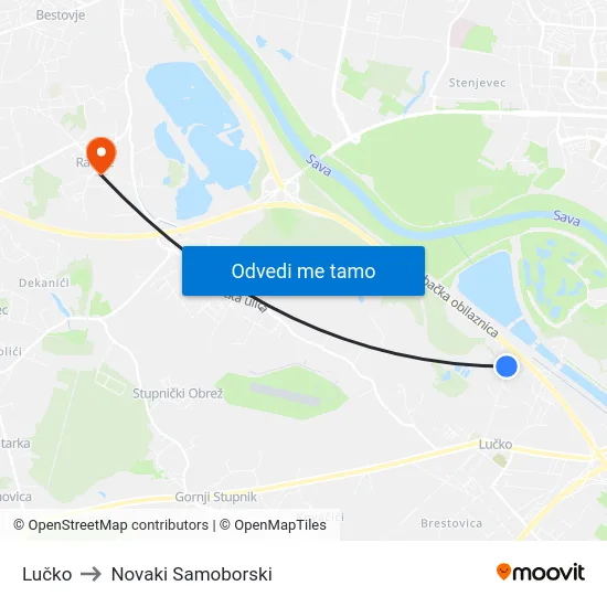 Lučko to Novaki Samoborski map