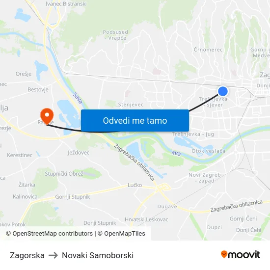 Zagorska to Novaki Samoborski map