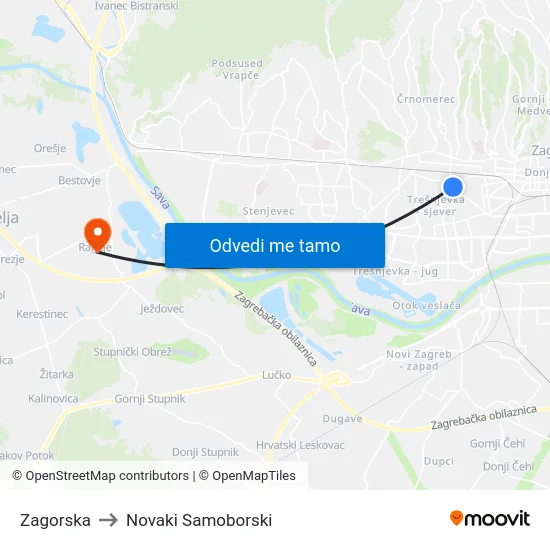 Zagorska to Novaki Samoborski map