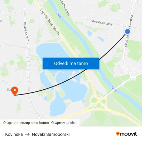 Kovinska to Novaki Samoborski map