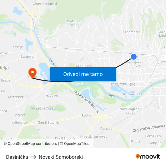 Desinička to Novaki Samoborski map