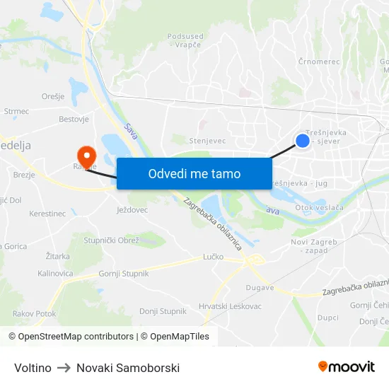 Voltino to Novaki Samoborski map