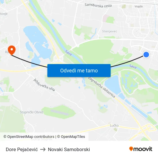 Dore Pejačević to Novaki Samoborski map