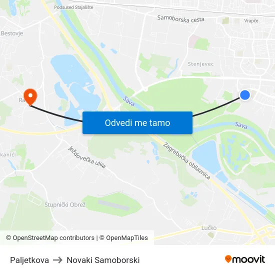 Paljetkova to Novaki Samoborski map