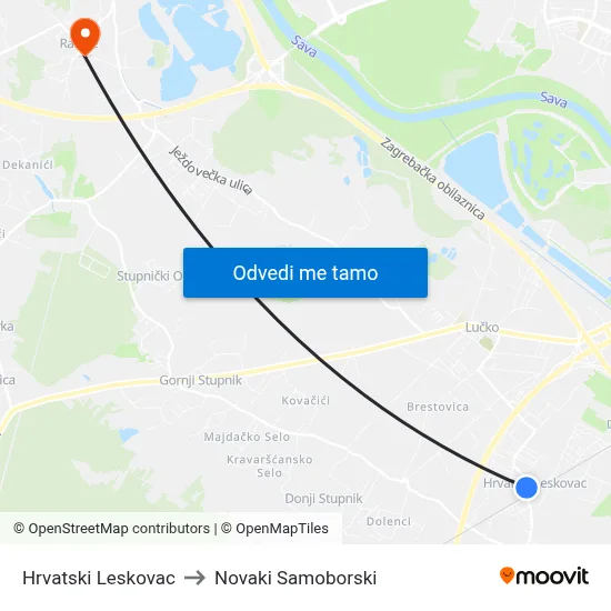 Hrvatski Leskovac to Novaki Samoborski map