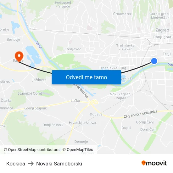 Kockica to Novaki Samoborski map