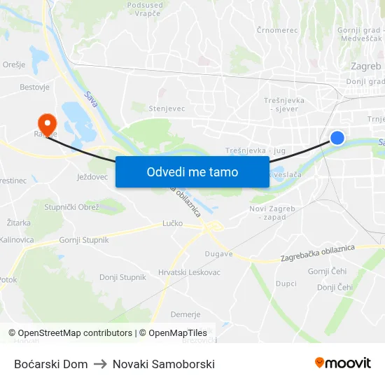 Boćarski Dom to Novaki Samoborski map