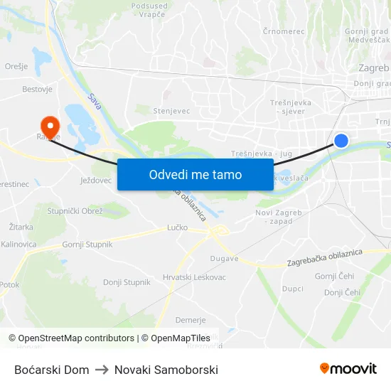 Boćarski Dom to Novaki Samoborski map