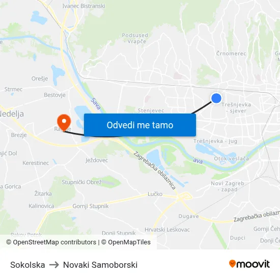 Sokolska to Novaki Samoborski map