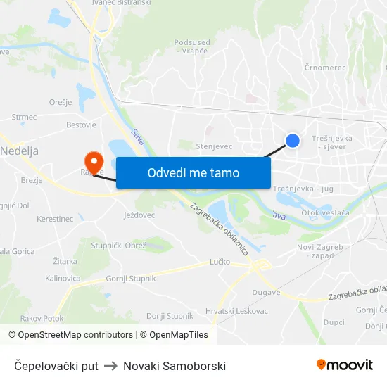 Čepelovački put to Novaki Samoborski map
