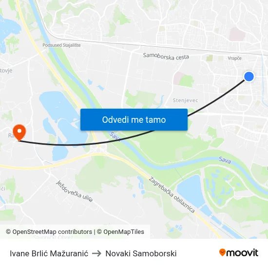 Ivane Brlić Mažuranić to Novaki Samoborski map