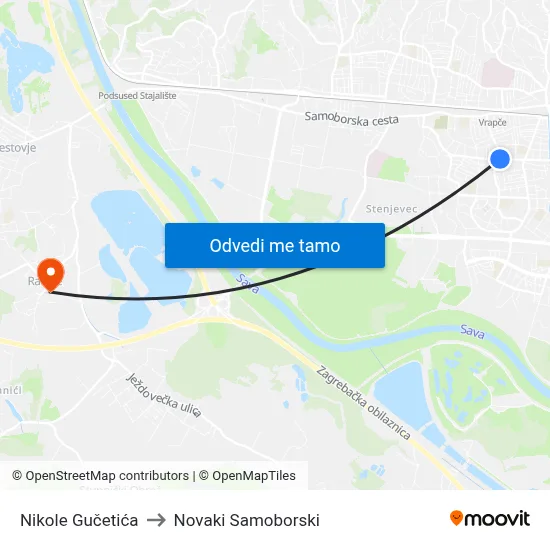 Nikole Gučetića to Novaki Samoborski map