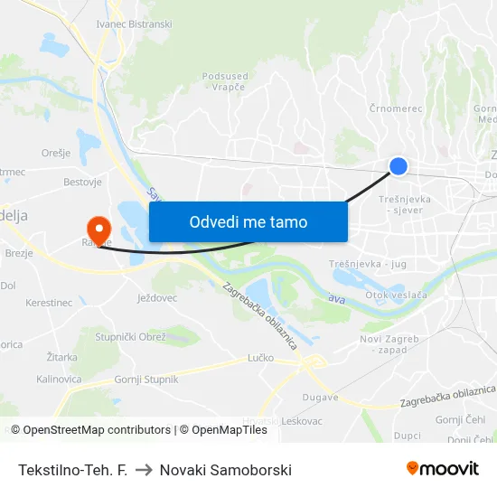 Tekstilno-Teh. F. to Novaki Samoborski map