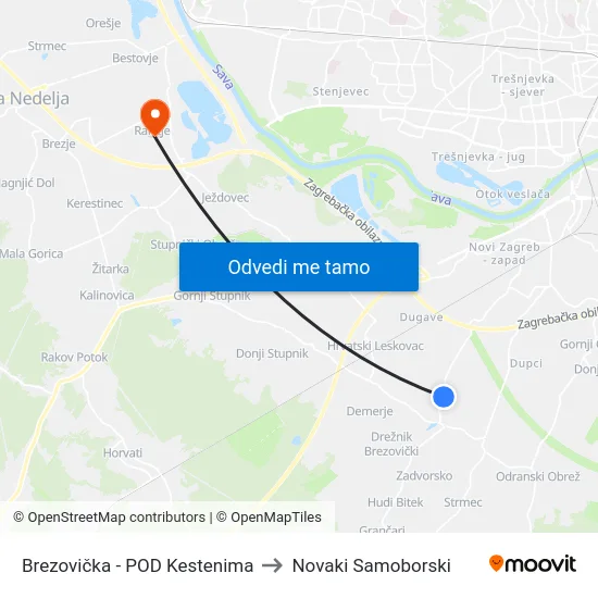 Brezovička - POD Kestenima to Novaki Samoborski map