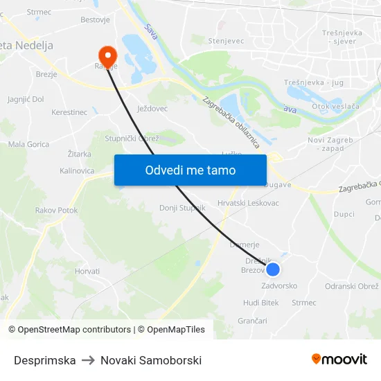 Desprimska to Novaki Samoborski map