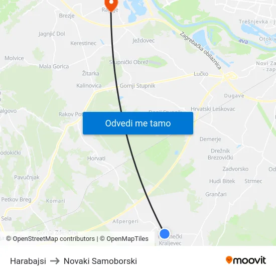 Harabajsi to Novaki Samoborski map
