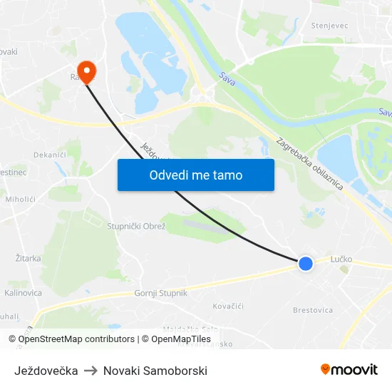 Ježdovečka to Novaki Samoborski map