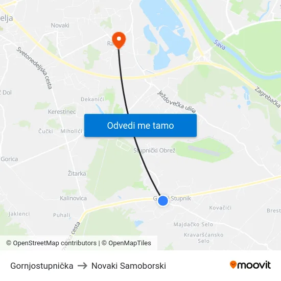 Gornjostupnička to Novaki Samoborski map