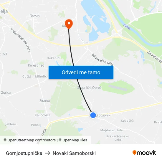 Gornjostupnička to Novaki Samoborski map