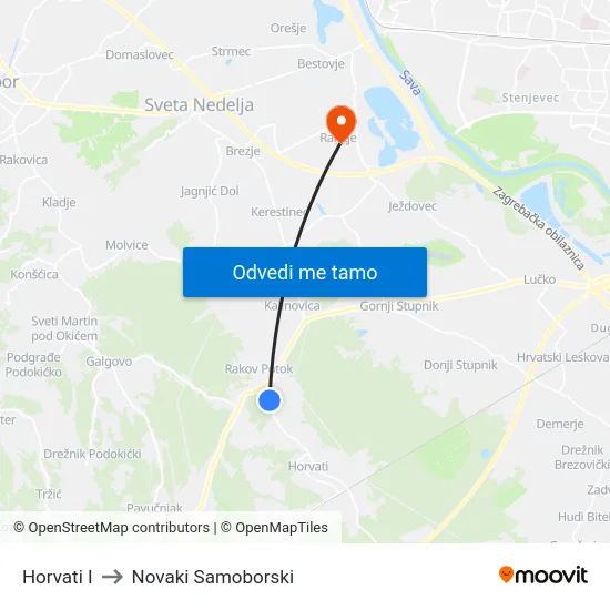 Horvati I to Novaki Samoborski map