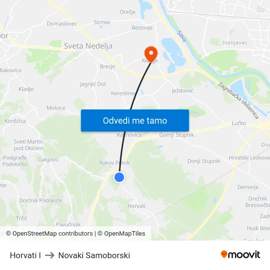 Horvati I to Novaki Samoborski map