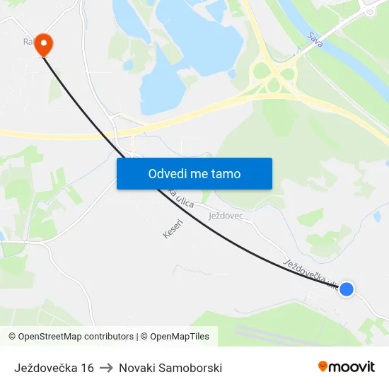 Ježdovečka 16 to Novaki Samoborski map