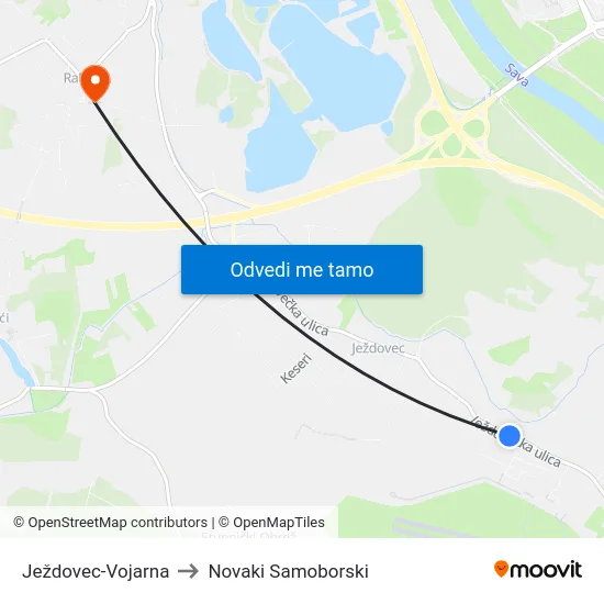 Ježdovec-Vojarna to Novaki Samoborski map