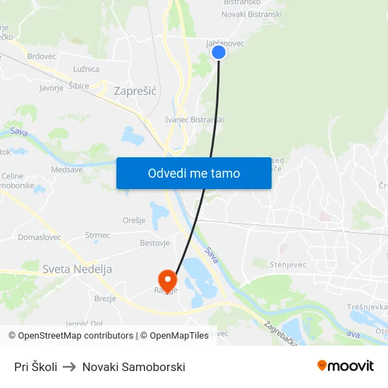Pri Školi to Novaki Samoborski map