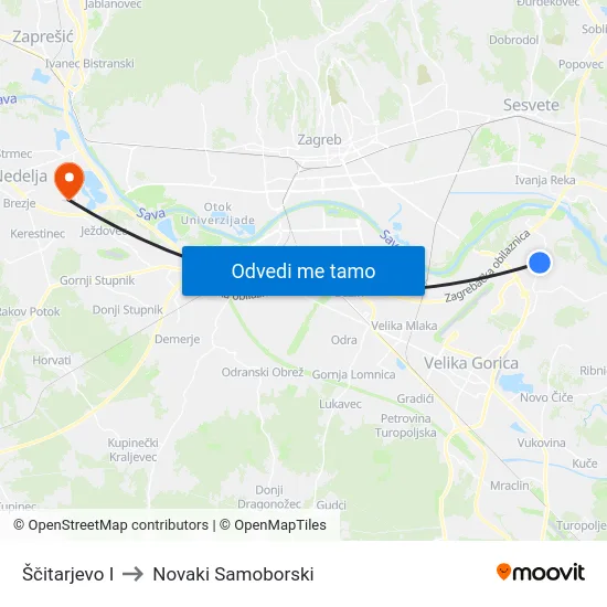 Ščitarjevo I to Novaki Samoborski map